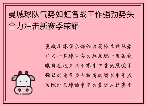 曼城球队气势如虹备战工作强劲势头全力冲击新赛季荣耀